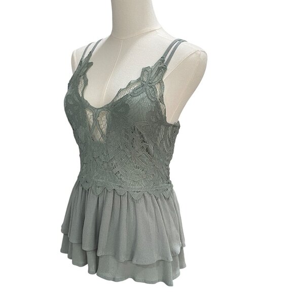 Entro Sage Green Lace Peplum Tank Top Medium Fairycore Cottagecore Romantic NWT - Picture 7 of 9